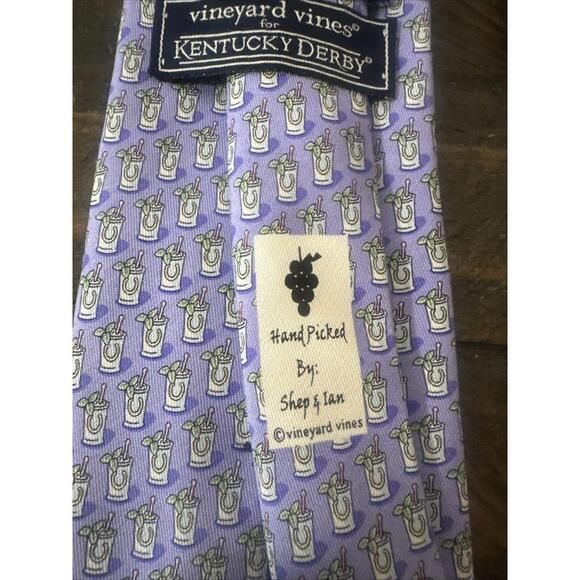 VINEYARD VINES FOR KENTUCKY DERBY Lavender MINT JULEP SILK TIE 3.5" X 62" New! - Picture 5 of 5